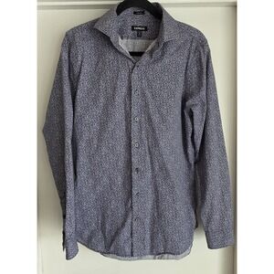 Express Men's M Floral Button-Up Long Sleeve Cotton Shirt Blue Collared Top
